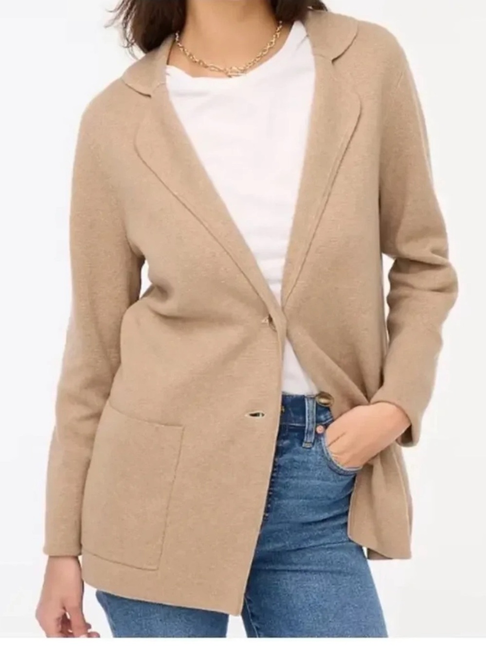 NWT J. Crew BS881 Two Button Sweater Blazer Heather Mushroom Tan Sz XL